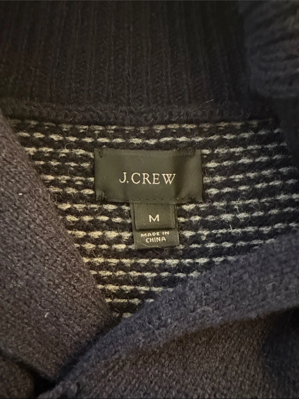 J. Crew Men's Navy Lambswool Shawl Collar Jacquard Sweater in M